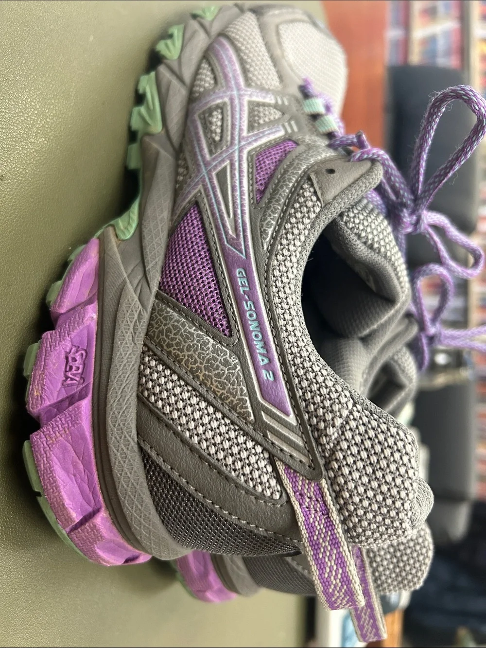 Asics Gray and Purple Women's Mesh Athletic Sneakers with Mint Accents